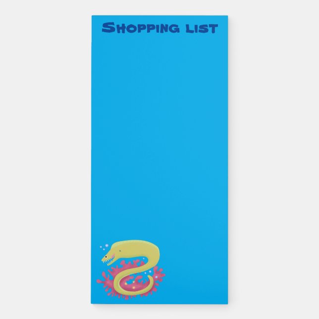 Green moray eel funny cartoon illustration magnetic notepad (Front)