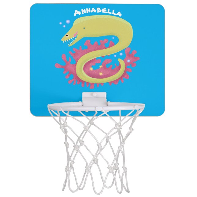 Green moray eel funny cartoon illustration mini basketball hoop (Front)