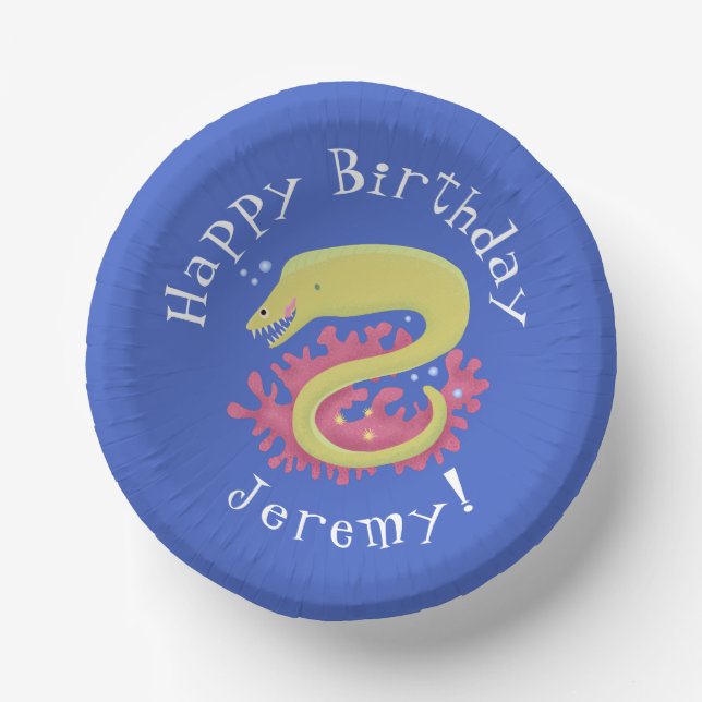 Green moray eel funny cartoon illustration paper bowls (Front)