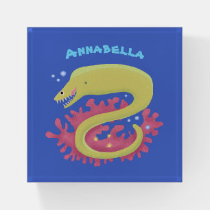 Green moray eel funny cartoon illustration paperweight
