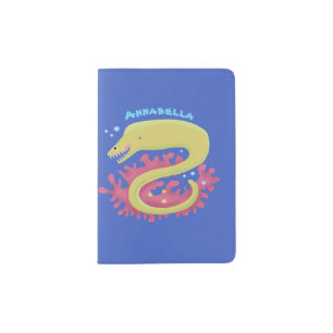 Green moray eel funny cartoon illustration passport holder