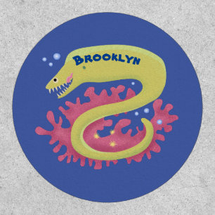 Green moray eel funny cartoon illustration patch