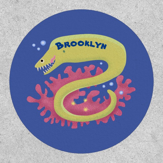 Green moray eel funny cartoon illustration patch (Front)