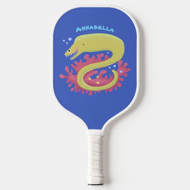 Green moray eel funny cartoon illustration  pickleball paddle (Front)