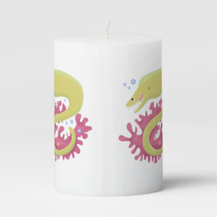 Green moray eel funny cartoon illustration pillar candle