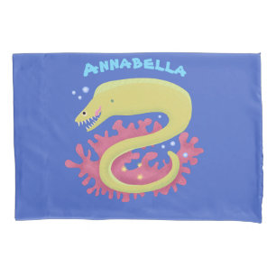 Green moray eel funny cartoon illustration pillow case