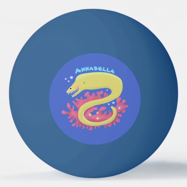 Green moray eel funny cartoon illustration ping pong ball (Front)