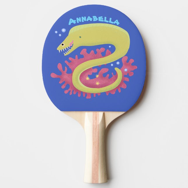 Green moray eel funny cartoon illustration ping pong paddle (Front)