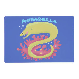 Green moray eel funny cartoon illustration placemat