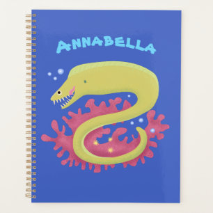 Green moray eel funny cartoon illustration planner
