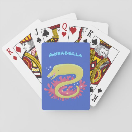 Green moray eel funny cartoon illustration poker cards