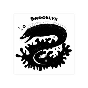 Green moray eel funny cartoon illustration  rubber stamp