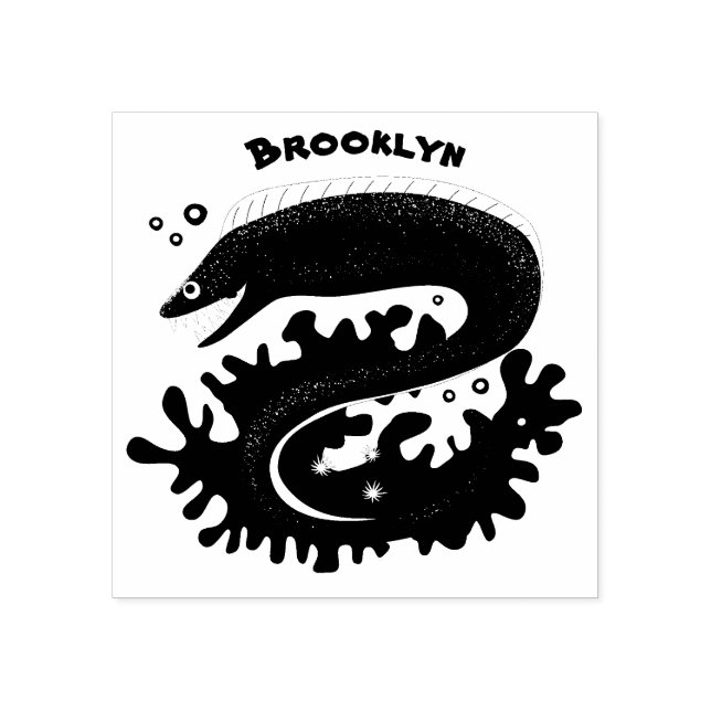 Green moray eel funny cartoon illustration  rubber stamp (Imprint)