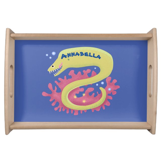 Green moray eel funny cartoon illustration serving tray (Front)