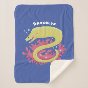 Green moray eel funny cartoon illustration sherpa blanket