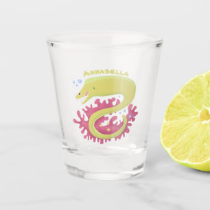 Green moray eel funny cartoon illustration  shot glass