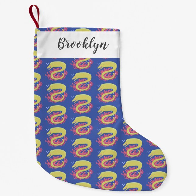 Green moray eel funny cartoon illustration small christmas stocking (Front)