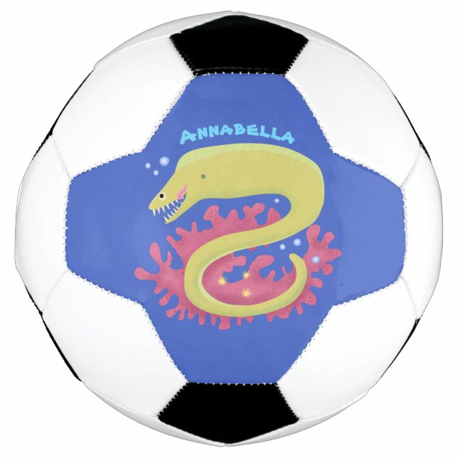 Green moray eel funny cartoon illustration soccer ball (Front)