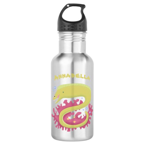 Green moray eel funny cartoon illustration stainless steel water bottle