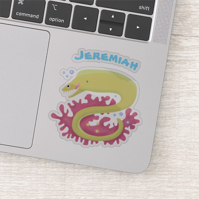 Green moray eel funny cartoon illustration sticker (Detail)