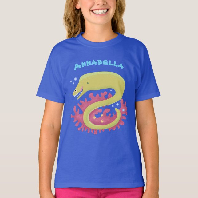 Green moray eel funny cartoon illustration T-Shirt (Front)