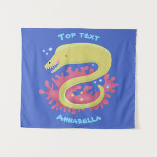 Green moray eel funny cartoon illustration tapestry