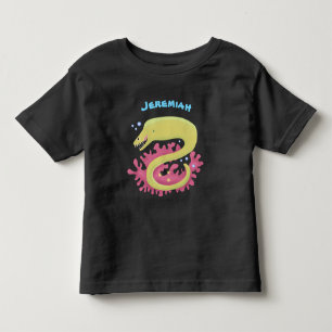 Green moray eel funny cartoon illustration toddler t-shirt