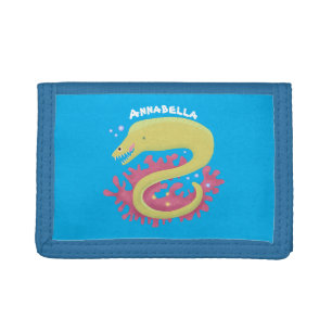 Green moray eel funny cartoon illustration tri-fold wallet