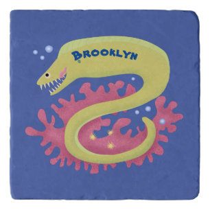 Green moray eel funny cartoon illustration trivet