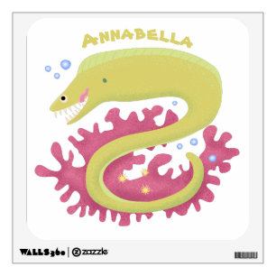 Green moray eel funny cartoon illustration wall decal