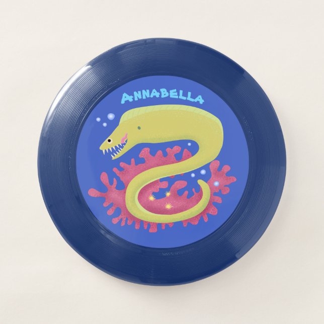 Green moray eel funny cartoon illustration Wham-O frisbee (Front)