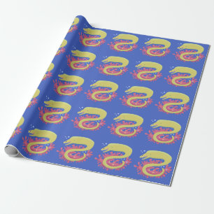 Green moray eel funny cartoon illustration wrapping paper
