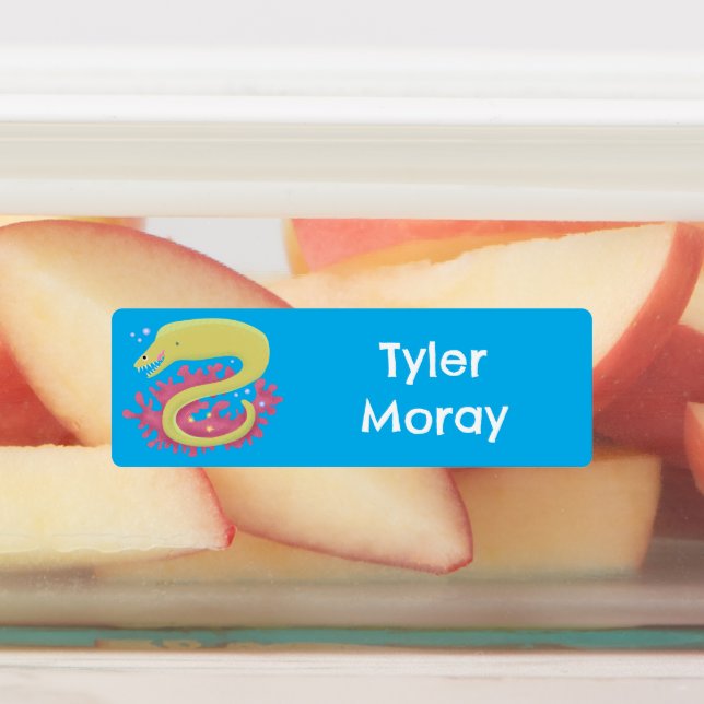 Green moray eel funny cartoon personalized labels (Affixed)