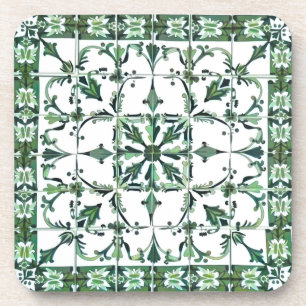 Green,Moroccan,mosaic, Beverage Coaster