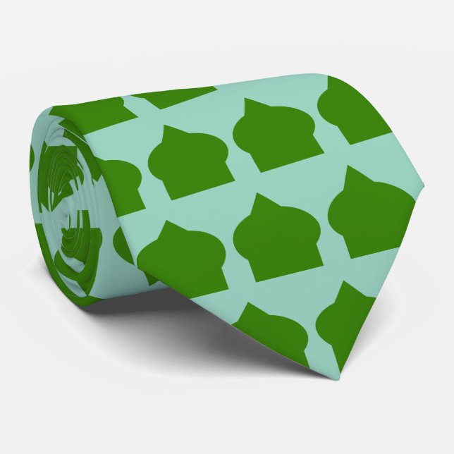 Green Moroccan Pattern Design Neck Tie (Rolled)