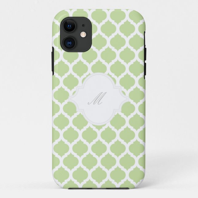Green Moroccan Pattern with Monogram iPhone Cases (Back)