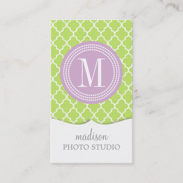 Green Moroccan Tiles Lattice Personalized Business Card (Front)