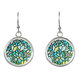 Green Mosaic Floral Earrings