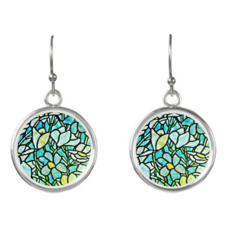 Green Mosaic Floral Earrings