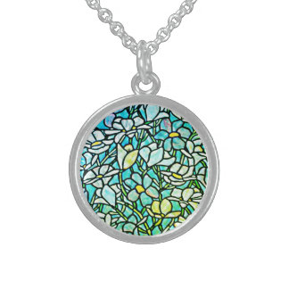 Green Mosaic Floral Sterling Silver Necklace