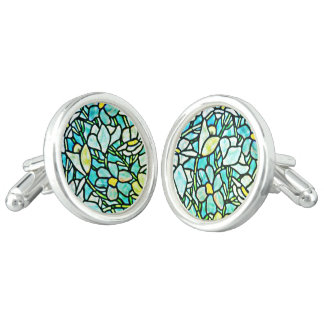 Green Mosaic Floral Tiles Cufflinks