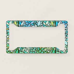 Green Mosaic Floral Tiles License Plate Frame