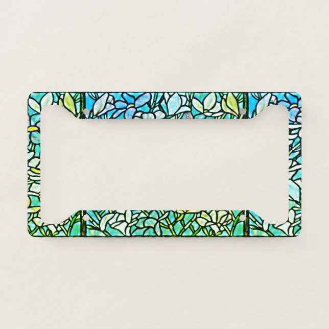 Green Mosaic Floral Tiles License Plate Frame (Front)