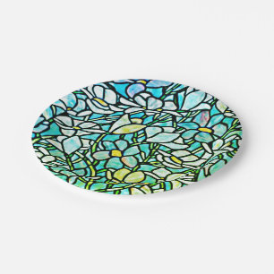 Green Mosaic Floral Tiles Paper Plates