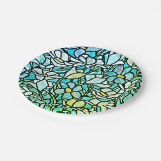 Green Mosaic Floral Tiles Paper Plates