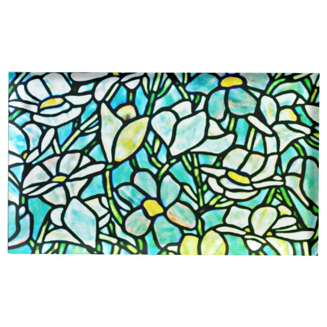 Green Mosaic Floral Tiles Place Card Holder (Front)