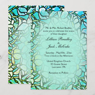 Green Mosaic Floral Tiles Wedding Invitation