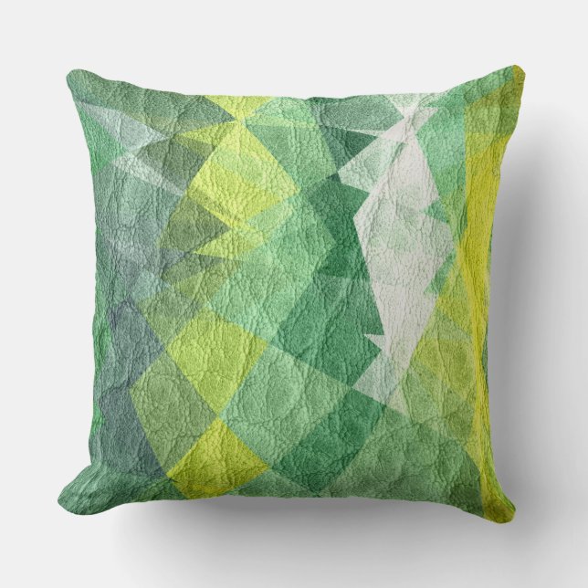 Green Mosaic Leather Throw Pillow (Front)