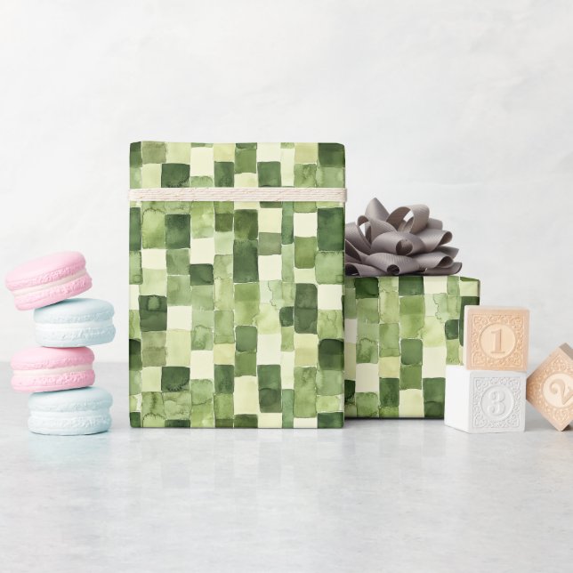 Green Mosaic Pattern Watercolor Style Gifting Wrapping Paper (Baby Shower)