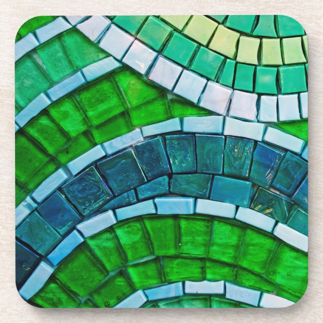 Green Mosaic Tiles Drink Coaster (Front)